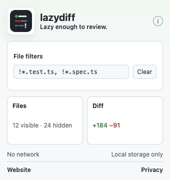 LazyDiff popup with shared file filters and diff counts