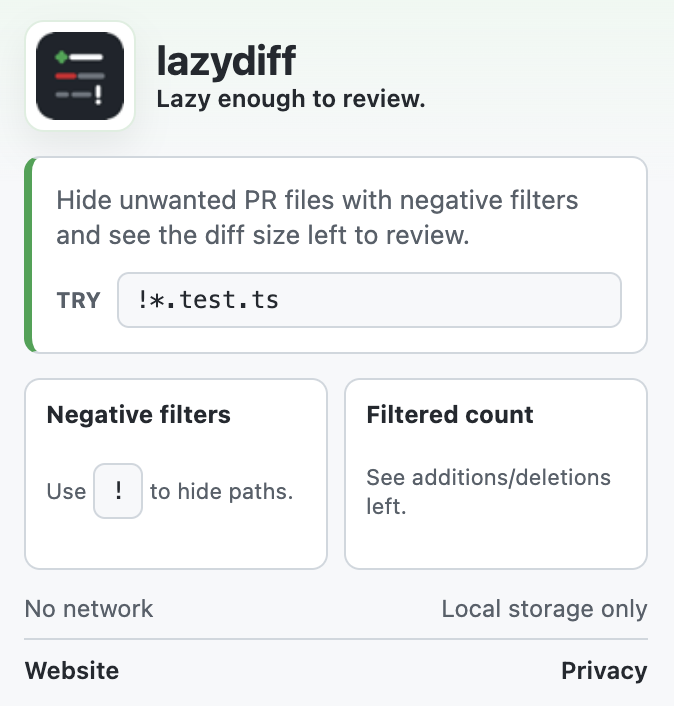 LazyDiff extension popup